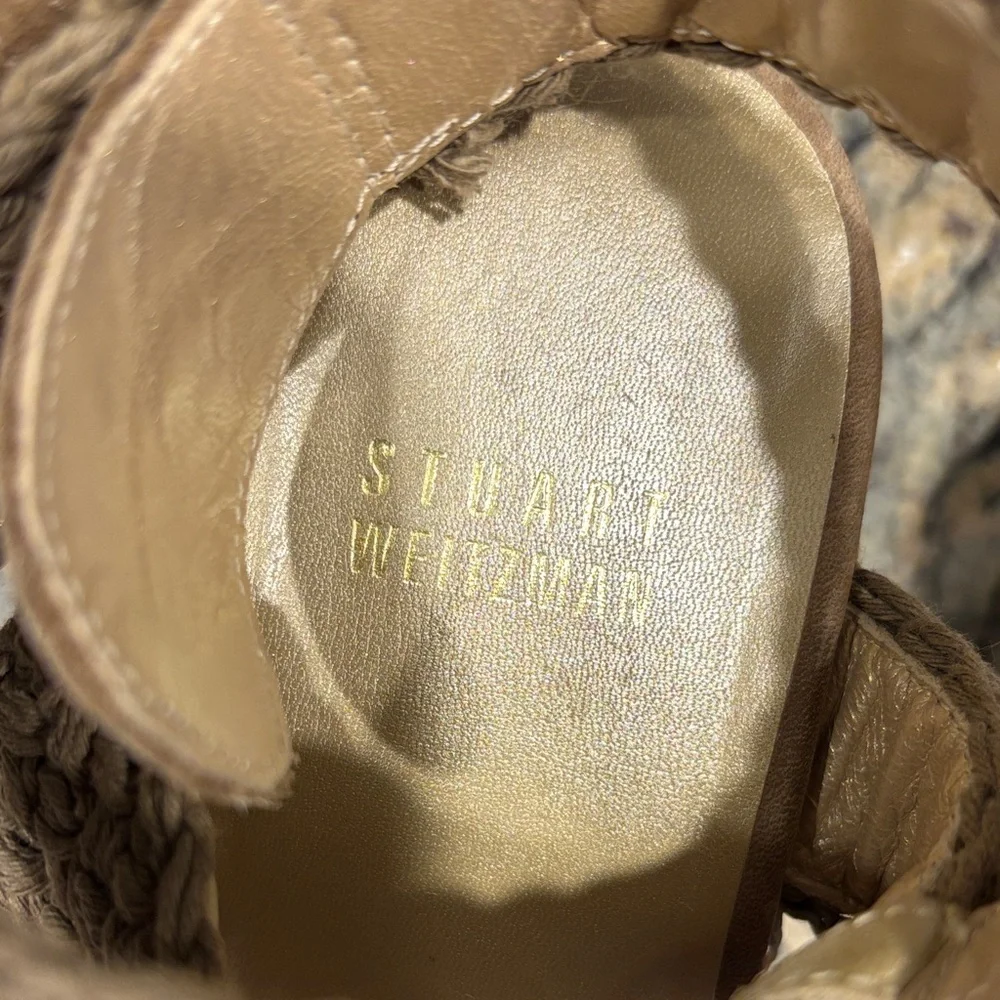 Stuart Weitzman Espadrille Wedge Sandals Ankle Wrap Size 6.5 Neutral - Picture 2 of 13